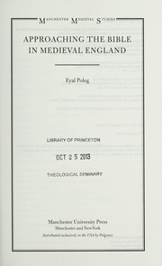 Front cover of Approaching the Bible in medieval England by Eyal Poleg