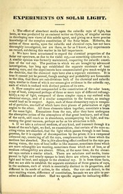 Cover of Experiments on solar light by John William Draper