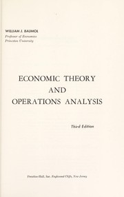 Cover of Economic theory and operations analysis by William J. Baumol