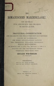Cover of Die romanischen Marienklage by Eduard Wechssler