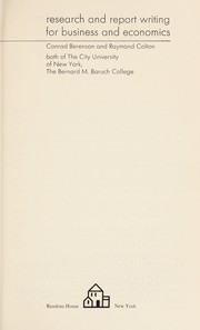Front cover of Research and report writing for business and economics by Conrad Berenson