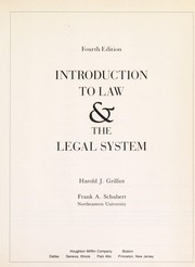 Front cover of Introduction to law and the legal system by Harold J. Grilliot