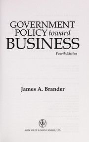 Front cover of Government policy toward business by James A. Brander