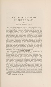 Cover of The tests for purity of quinine salts by Frank Tutin