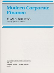 Front cover of Modern corporate finance by Alan C. Shapiro