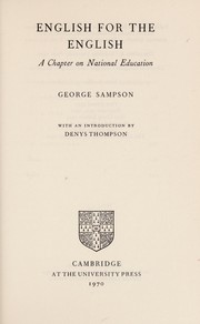 Cover of English for the English by George Sampson
