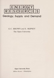 Cover of Energy resources by G. C. Brown