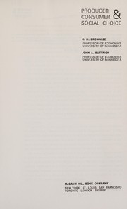 Front cover of Producer, consumer & social choice by Oswald Harvey Brownlee