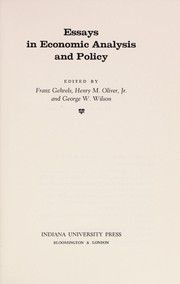 Front cover of Essays ineconomic analysis and policy by Franz Gehrels