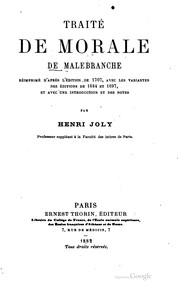 Front cover of Traité de morale de Malebranche by Nicolas Malebranche