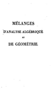 Front cover of Mélanges d'analyse algébrique et de géométrie by M. J. de Stainville