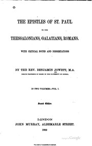 Front cover of The Epistles of St. Paul to the Thessalonians, Galatians, Romans by Benjamin Jowett