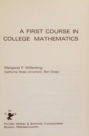 Front cover of A first course in college mathematics by Margaret F. Willerding