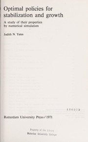 Front cover of Optimal policies for stabilization and growth by Judith N. Yates