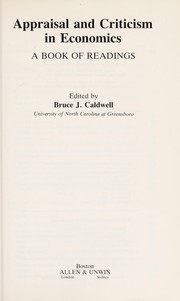 Front cover of Appraisal and criticism in economics by Caldwell, Bruce