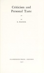 Cover of Criticism and personal taste by Ronald Peacock