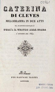 Cover of Caterina di Cleves by Felice Romani
