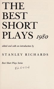 Cover of The Best Short Plays, 1980 by Stanley Richards