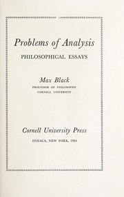 Cover of Problems of analysis by Max Black