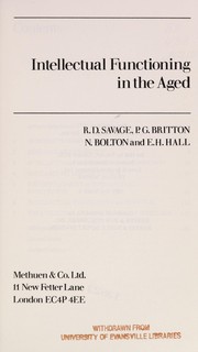 Cover of Intellectual functioning in the aged by R. D. Savage