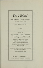 Cover of This I believe by Jay Allison