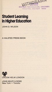 Cover of Student learning in higher education by John D. Wilson