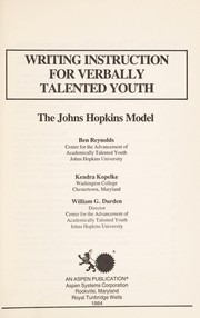 Front cover of Writing instruction for verbally talented youth by Ben Reynolds
