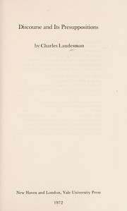 Front cover of Discourse and its presuppositions by Charles Landesman