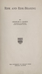 Cover of Risk and risk-bearing by Hardy, Charles O.