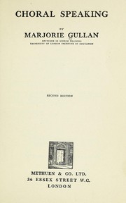 Front cover of Choral speaking by Marjorie Gullan