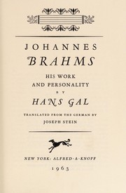 Front cover of Johannes Brahms, Werk und Persönlichkeit by Hans Gál