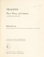 Front cover of Tragedy: plays, theory, and criticism by Richard Louis Levin