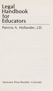 Front cover of Legal handbook for educators by Patricia A. Hollander