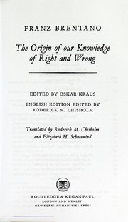 Cover of The origin of our knowledge of right and wrong by Franz Brentano
