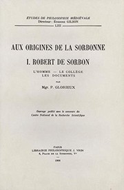 Front cover of Aux origines de la Sorbonne .. by Palémon Glorieux
