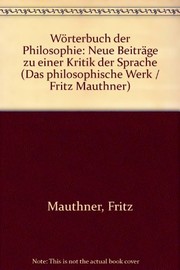 Front cover of Wörterbuch der Philosophie by Fritz Mauthner