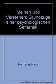 Cover of Meinen und Verstehen by Hans Hörmann