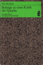 Cover of Zur Sprachwissenschaft by Fritz Mauthner