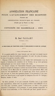 Front cover of La main dans les traditions juives et musulmanes du nord de l'Afrique by Paul Pallary