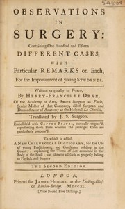 Front cover of Observations in surgery by Henri-François Le Dran
