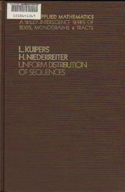 Front cover of Uniform distribution of sequences by Lauwerens Kuipers