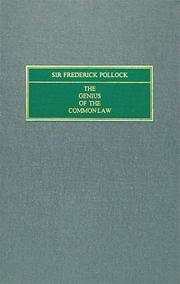 Front cover of The genius of the common law by Sir Frederick Pollock