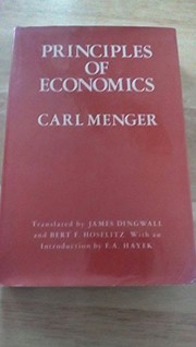 Front cover of Principles of economics by Carl Menger