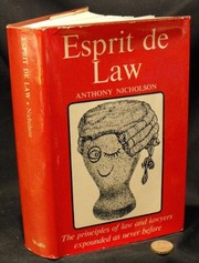 Cover of Esprit de law by Anthony Nicholson