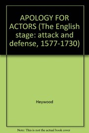 Front cover of An apology for actors by Thomas Heywood