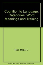 Cover of Cognition to language by Mabel L. Rice
