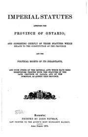 Front cover of Imperial statutes affecting the province of Ontario by Ontario.