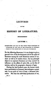 Cover of Lectures on the history of literature by Friedrich von Schlegel