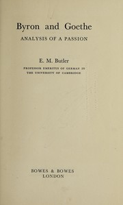 Cover of Byron and Goethe by Eliza Marian Butler