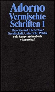 Cover of Vermischte Schriften by Theodor W. Adorno